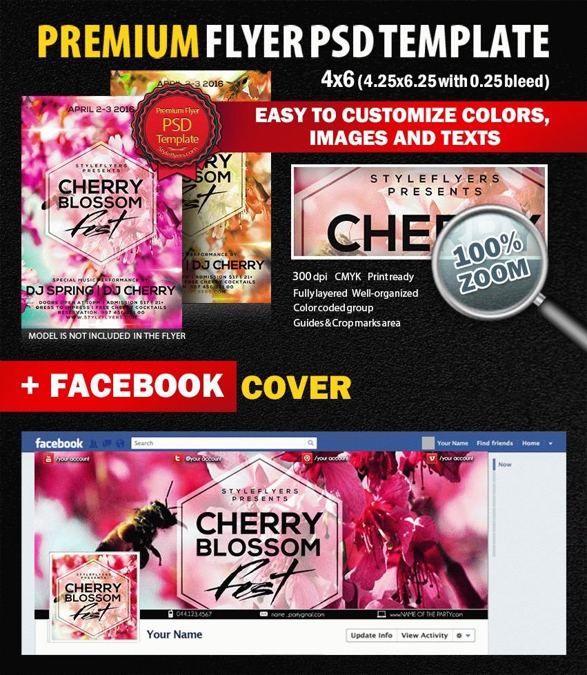 Cherry Blossom Fest PSD Flyer Template