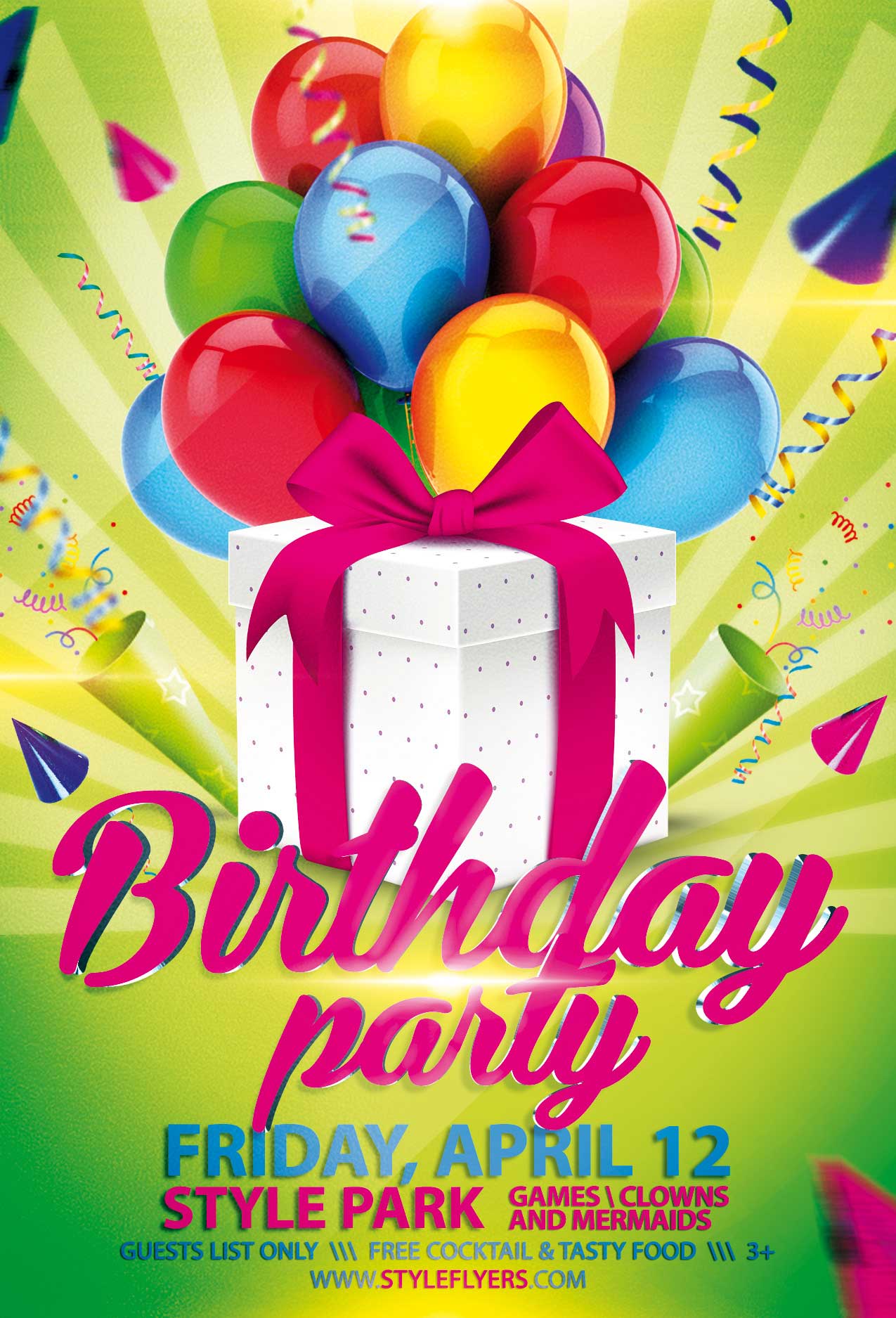 Birthday Party PSD Flyer Template with animated fully editable invitation  #7319 - Styleflyers
