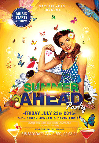 Summer Ahead PSD Flyer Template with animated fully editable invitation
