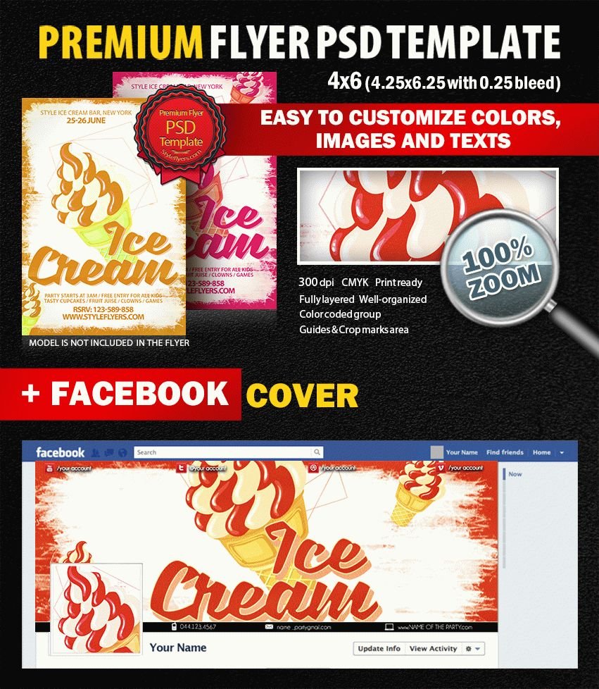 Ice cream party PSD Flyer Template