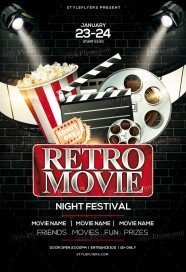 Retro Movie Night Festival PSD Flyer Template