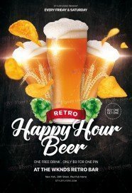 Retro Happy Hour Beer PSD Flyer Template