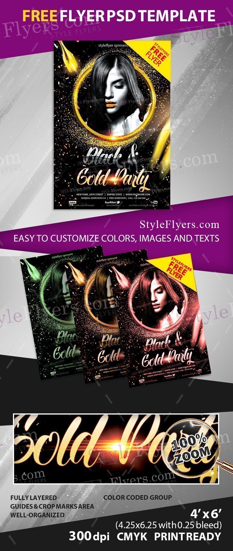 Black & Gold Night FREE PSD Flyer Template Free Download #26296 -  Styleflyers