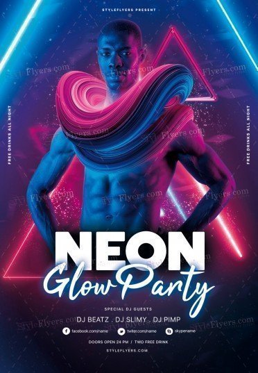Neon Glow Party PSD Flyer Template