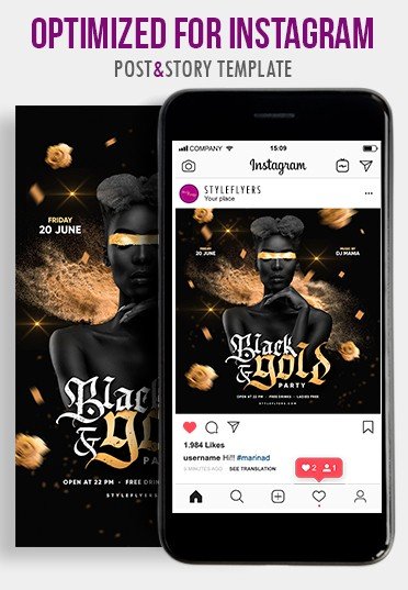 Black&Gold Party PSD Instagram Post and Story Template