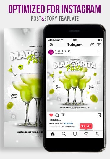 Margarita Party PSD Instagram Post and Story Template
