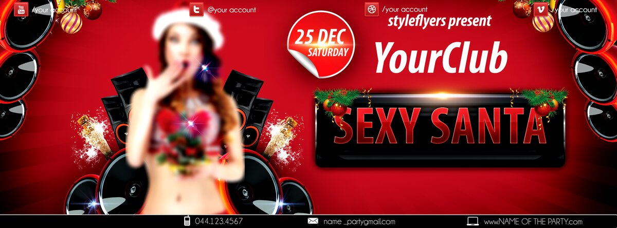Sexy santa party PSD Flyer Template