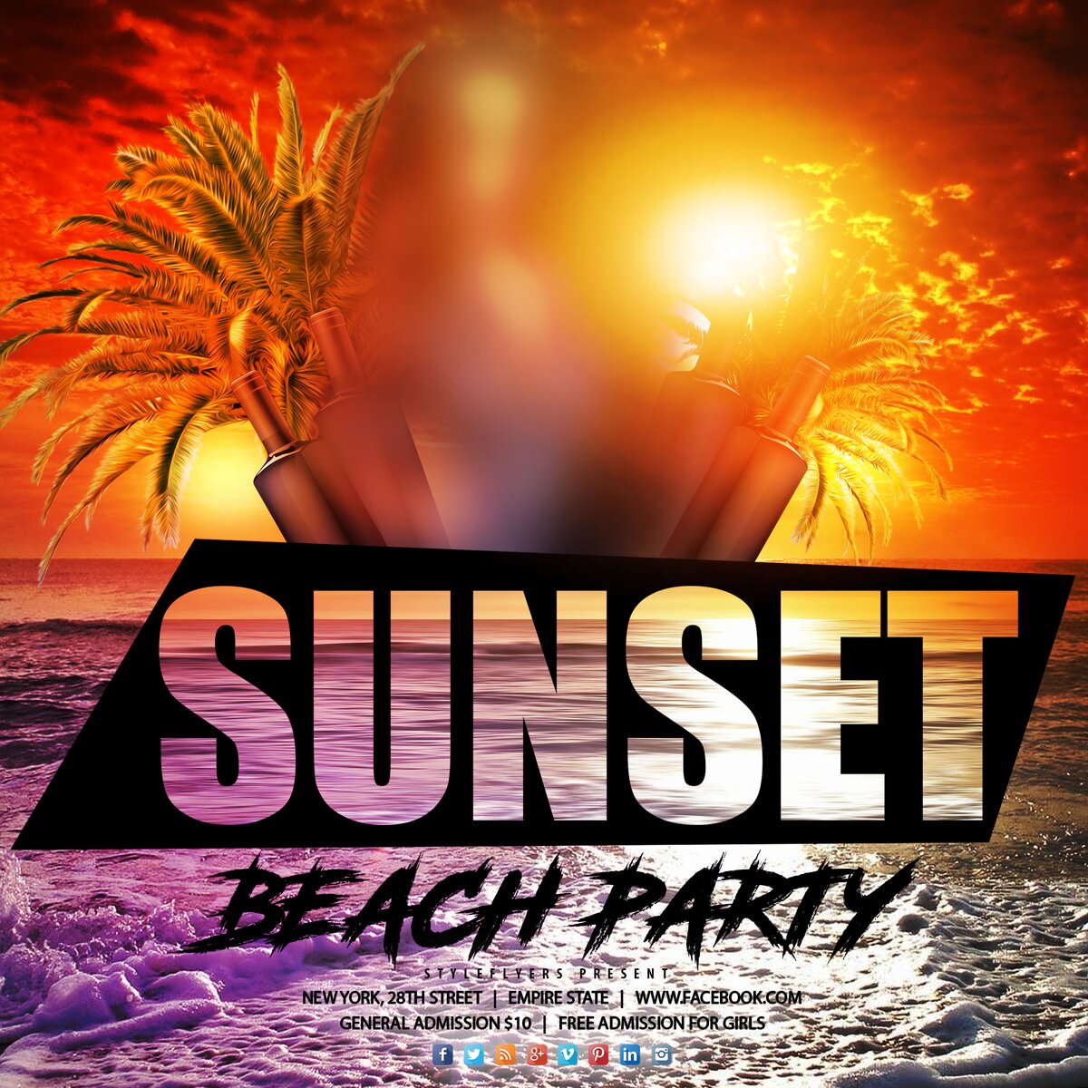 Sunset beach party PSD Flyer Template